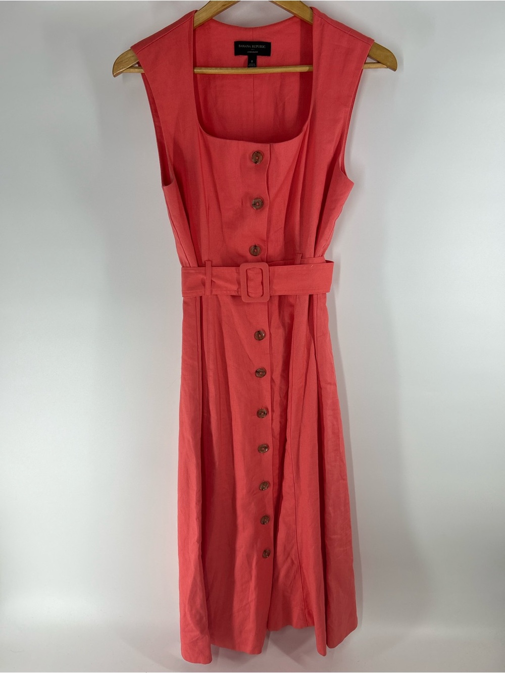 Banana Republic Factory Linen Blend Coral Button-Front Midi Dress with Belt
